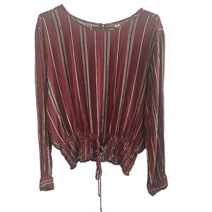 Dizzire Burgundy STRIPED CINCHED Waist Long Sleeve TOP Size XL
